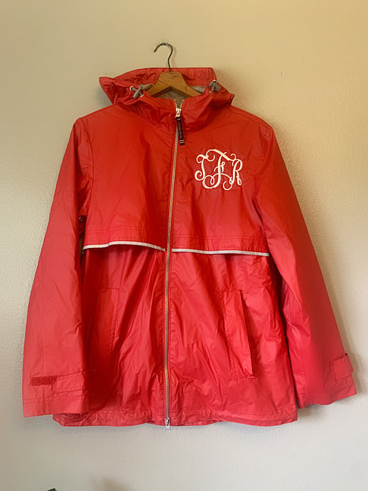 (S) Monogrammed Red Rain Jacket