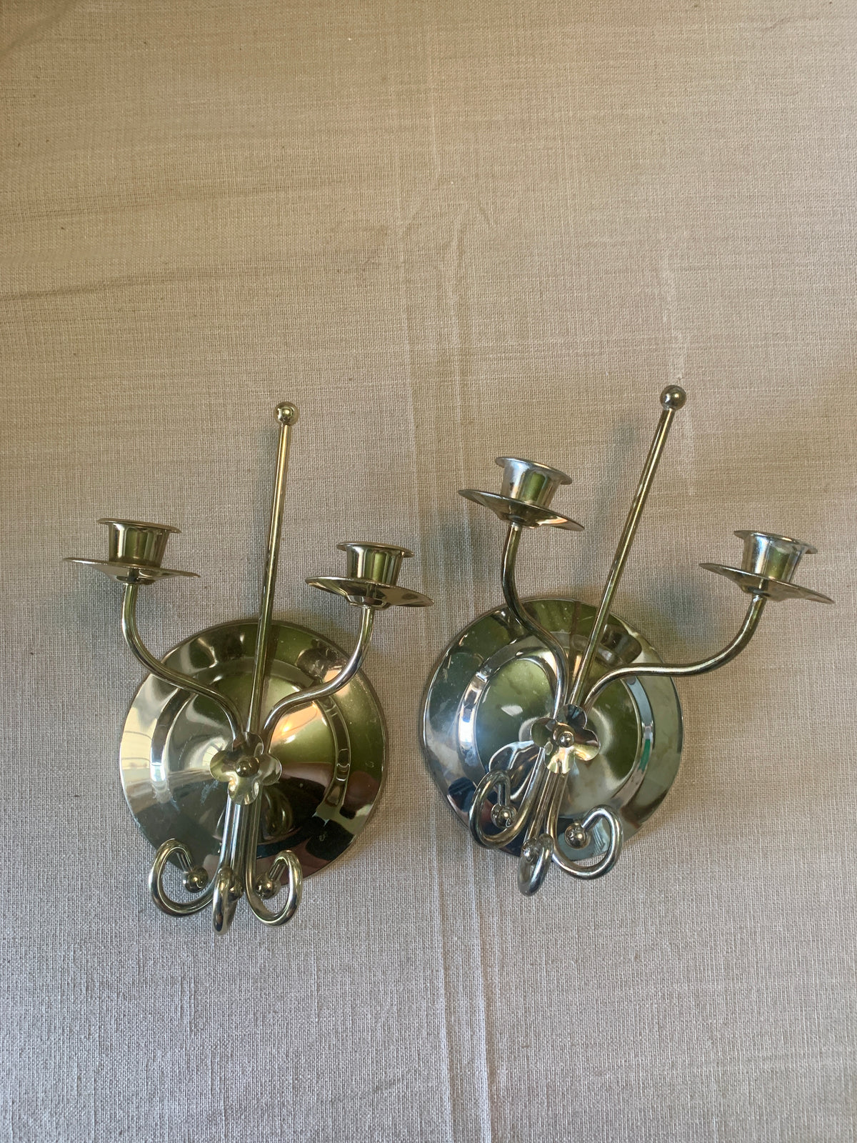 Pair of Vintage Brass Double Candle Wall Sconce