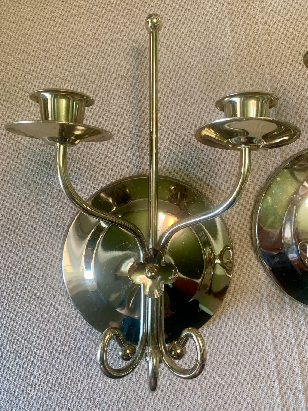 Pair of Vintage Brass Double Candle Wall Sconce
