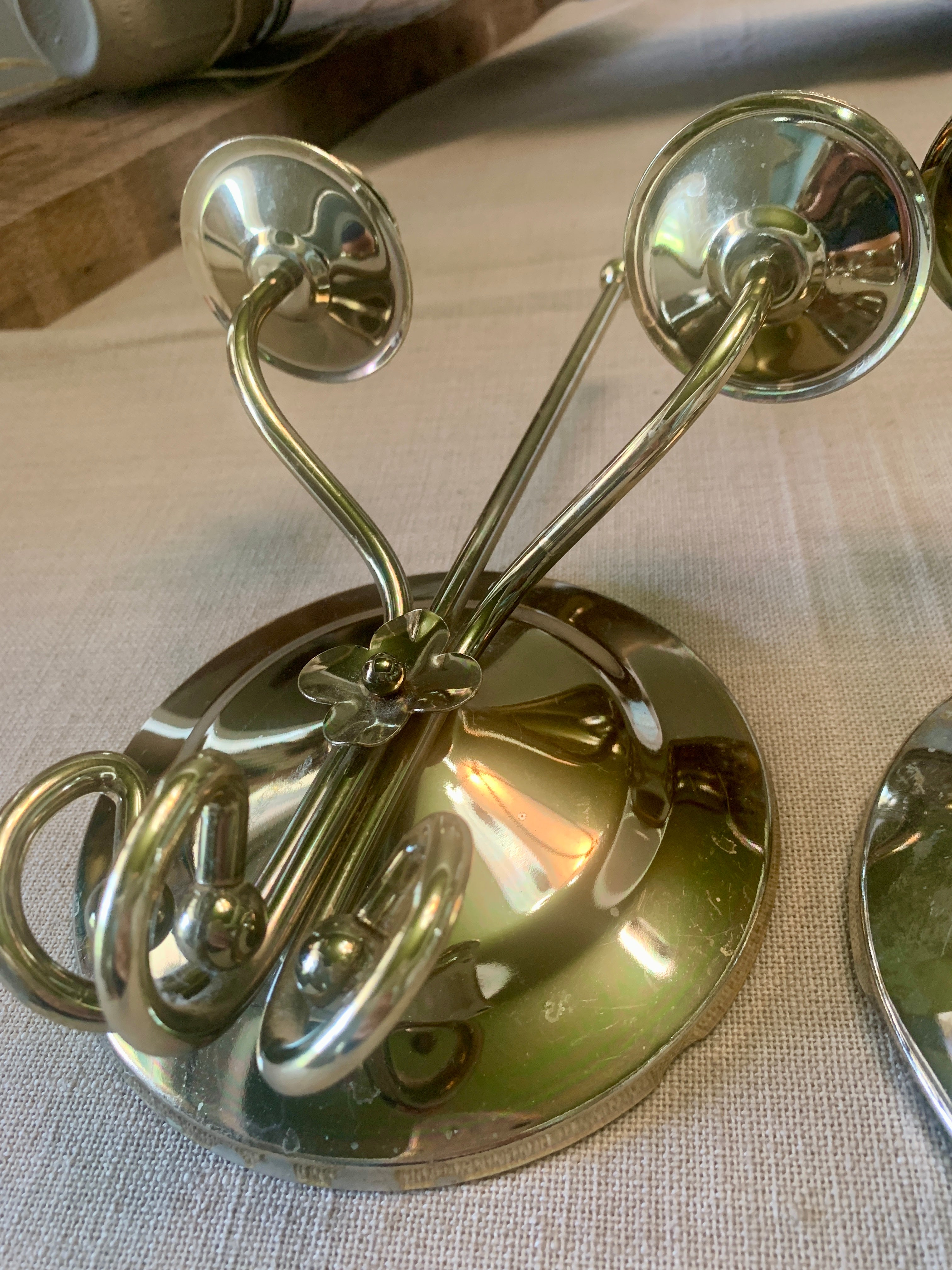 Pair of Vintage Brass Double Candle Wall Sconce